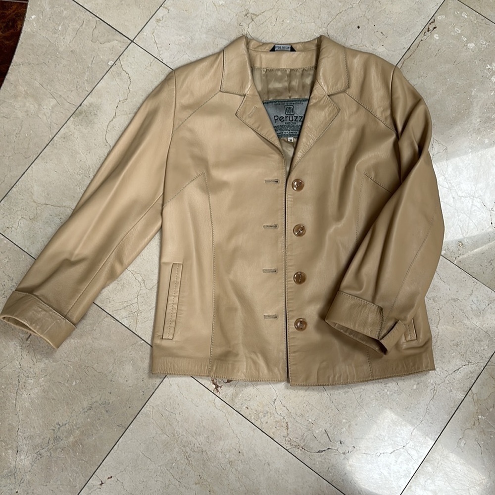 Peruzzi leather jacket. Women’s size 50. Tan​​​​​​​​​​​​​​​​​ - Picture 8 of 11